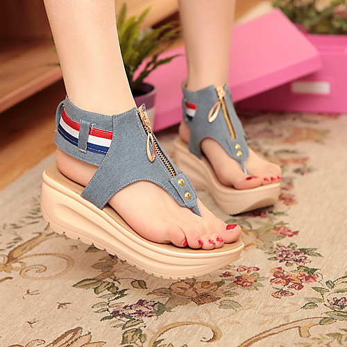 

Women's Sandals Boho Bohemia Beach Platform Round Toe PU Synthetics Dark Blue Light Blue