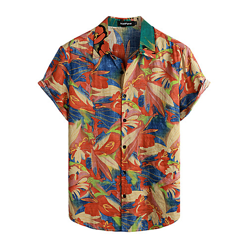 

Men's Shirt Tribal Short Sleeve Daily Tops Cotton Basic Boho Rainbow