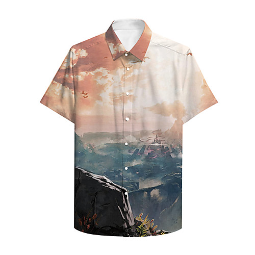 

Men's Shirt 3D Print Graphic 3D Landscape Button-Down 3D Print Short Sleeve Casual Tops Casual Hawaiian Blushing Pink