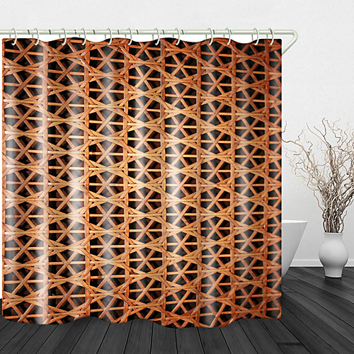 

Beautiful Bamboo Weaving Print Waterproof Fabric Shower Curtain for Bathroom Home Decor Covered Bathtub Curtains Liner Includes with Hooks
