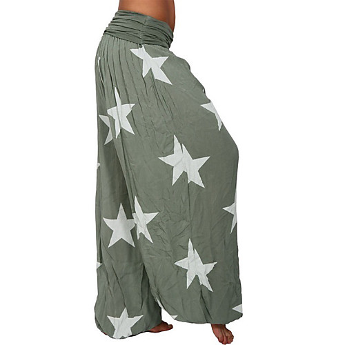

Women's Chino Boho Comfort Casual Weekend Bloomers Pants Star Full Length Print Black Blue Green Brown