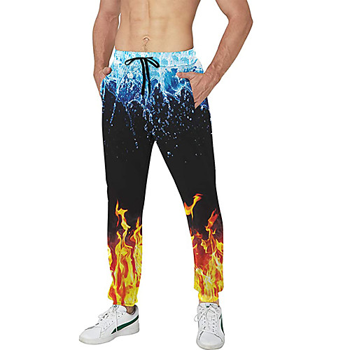 

Men's Casual Athleisure Daily Sports Jogger Pants Sweatpants Pants Paisley Flame Full Length Drawstring Pocket 3D Print Black