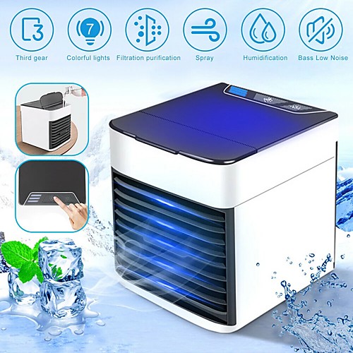 

Mini Portable Air Cooler Air Conditioner 7 Colors LED USB Personal Space Cooler Fan Air Cooling Fan Rechargeable Fan Desk