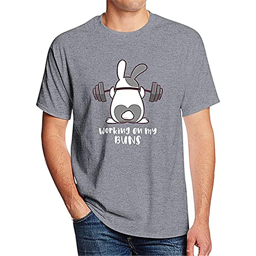

Men's T shirt Hot Stamping Graphic Prints Rabbit / Bunny Letter Print Short Sleeve Casual Tops 100% Cotton Basic Casual Fashion White Blue Gray
