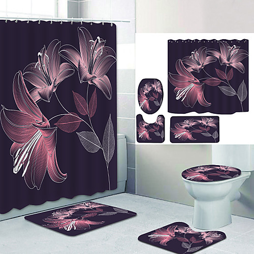 

Bathroom Shower Curtain & Mat Set Modern Polyester New Design