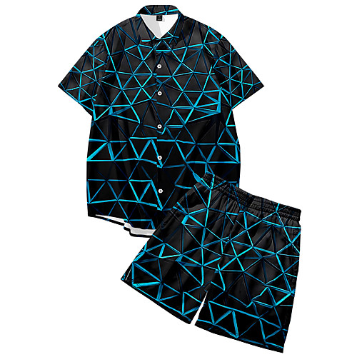 

Men's Shirt Suits 3D Print Geometry Button-Down 3D Print Short Sleeve Daily Tops Casual Fashion Breathable Green