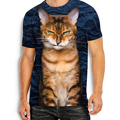 

Men's Tees T shirt 3D Print Cat Graphic Prints Animal Print Short Sleeve Daily Tops Basic Casual Khaki