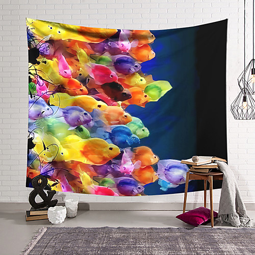 

Wall Tapestry Art Decor Blanket Curtain Hanging Home Bedroom Living Room Colourful Fish Aniaml Painting Style Fantasy