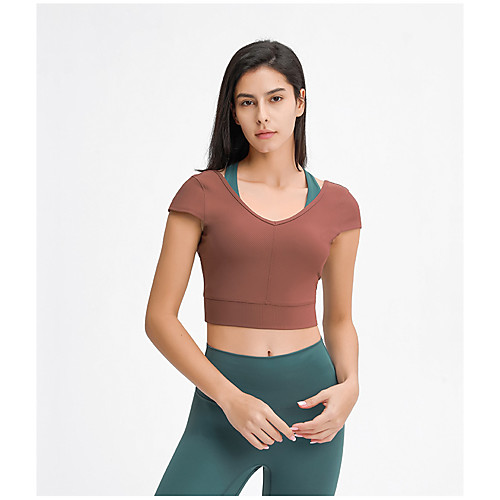 

Women's Short Sleeve Running Crop Top Cropped Tee Tshirt Top Athletic Athleisure Summer Spandex Quick Dry Breathable Soft Gym Workout Running Active Training Jogging Exercise Sportswear Solid Colored