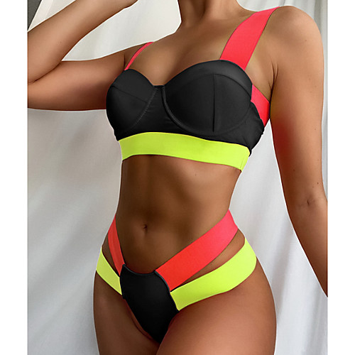 

Women's Bikini 2 Piece Swimsuit Open Back Slim Solid Color Color Block Screen Color Black Swimwear Padded Bathing Suits New Fashion Sexy