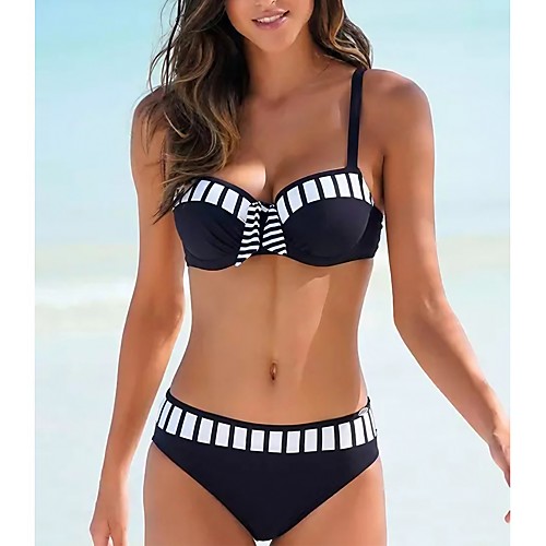 

Women's Bikini Swimsuit High Waist Black Swimwear Padded Strap Bathing Suits Sexy