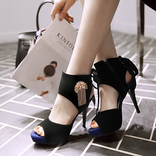 

Women's Sandals Stiletto Heel Peep Toe PU Synthetics Almond Black