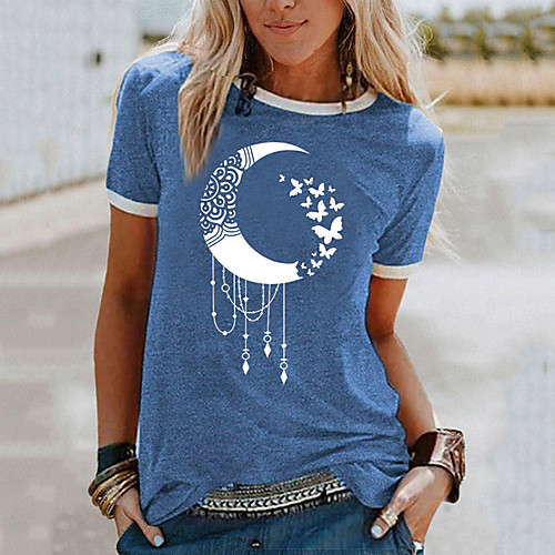 

Women's T shirt Graphic Round Neck Tops Basic Basic Top Blue Purple Yellow