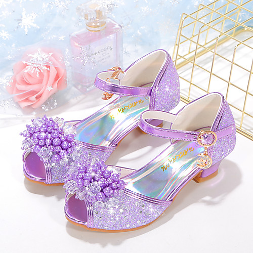 

Girls' Heels Flower Girl Shoes Princess Shoes School Shoes Rubber PU Little Kids(4-7ys) Big Kids(7years ) Daily Party & Evening Walking Shoes Pearl Sparkling Glitter Buckle Purple Blue Pink Fall
