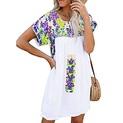 

Women's Loose Knee Length Dress Rainbow Blue Purple Red Half Sleeve Floral / Botanical Summer Glamorous & Dramatic 2021 S M L XL 2XL 3XL 4XL 5XL