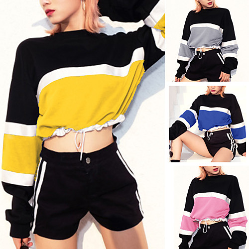 

Women's Sweatshirt Crop Top Pullover Drawstring Crop Top Crew Neck Color Block Sport Athleisure Sweatshirt Top Long Sleeve Breathable Soft Comfortable Everyday Use Street Casual Daily Outdoor