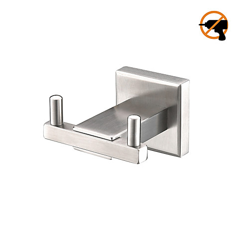 

Double Towel Hook for Bathroom Robe Hook in Shower Hook SUS 304 Stainless Steel Modern Square Style Wall Mount / Coat Hooks New Design Contemporary / Hotel Drill-Free Brushed Nickel