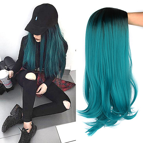 

LiangMo 24 Ombre Long Straight/Wavy Cosplay Wig High Temperature Fiber Hair Extension Synthetic Wigs Middle Part Wig For Women