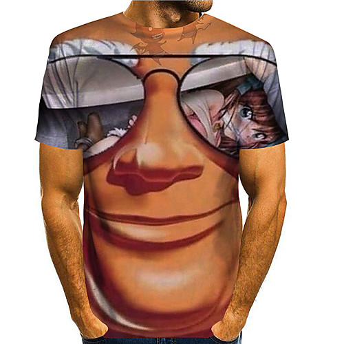 

Men's Tees T shirt 3D Print Graphic Prints Smiley Face Print Short Sleeve Daily Tops Basic Casual Khaki