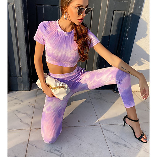 

Women's Tie Dye Casual / Daily Two Piece Set Crop Tracksuit Pant Print Tops