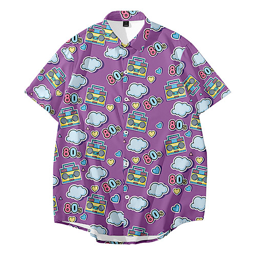 

Men's Shirt 3D Print Graphic Prints Button-Down 3D Print Short Sleeve Daily Tops Casual Fashion Hawaiian Blue Purple Red