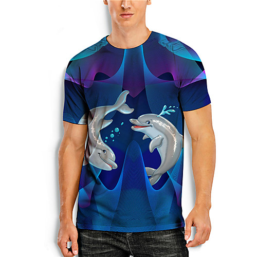 

Men's T shirt 3D Print Graphic Prints Animal 3D Print Short Sleeve Daily Tops Basic Casual Blue