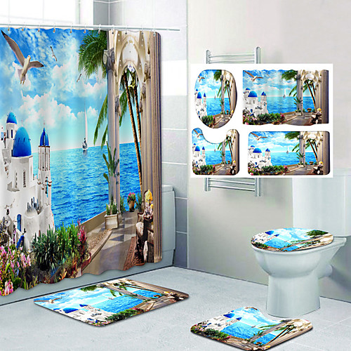 

Bathroom Shower Curtain & Mat Set Classic Polyester Waterproof