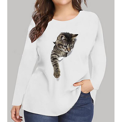 

Women's Plus Size Print Animal T shirt Large Size Round Neck Long Sleeve Tops Big Size
