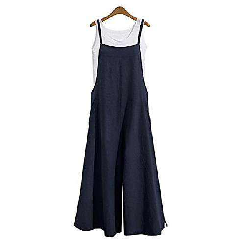 

gihuo women's casual loose linen overalls wide leg rompers (navy, x-large)