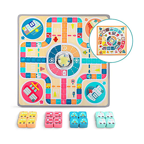 

Wooden Board Games for Kids 2 in 1 Flying Chess Family Game Toddler Traffic Theme Toys for 3 4 5 Year Old Boys and Girls Gifts