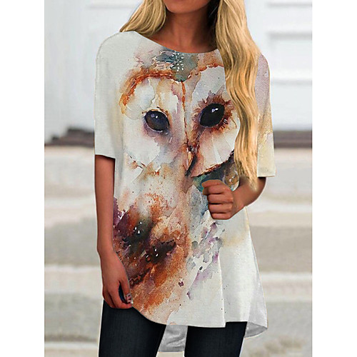 

Women's T Shirt Dress Tee Dress Short Mini Dress Yellow Half Sleeve Print Animal Print Spring Summer Round Neck Casual 2021 S M L XL XXL 3XL