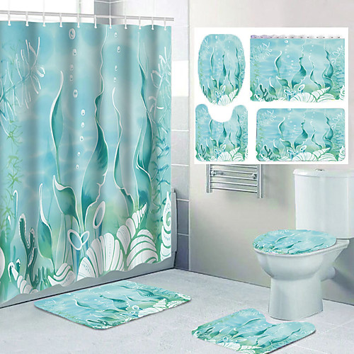 

Submarine Aquatic Creature Comics Bathroom Waterproof Shower Curtain Leisure Toilet Floor Mat Four-piece Design