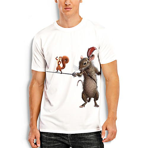 

Men's T shirt 3D Print Graphic Animal 3D Print Short Sleeve Daily Tops Basic Casual White
