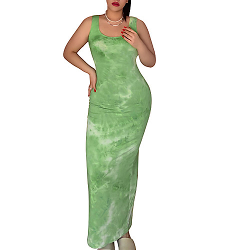 

Women's Sheath Dress Maxi long Dress Purple Yellow Blushing Pink Green Sleeveless Color Block Tie Dye Summer Boat Neck Casual 2021 S M L XL XXL 3XL