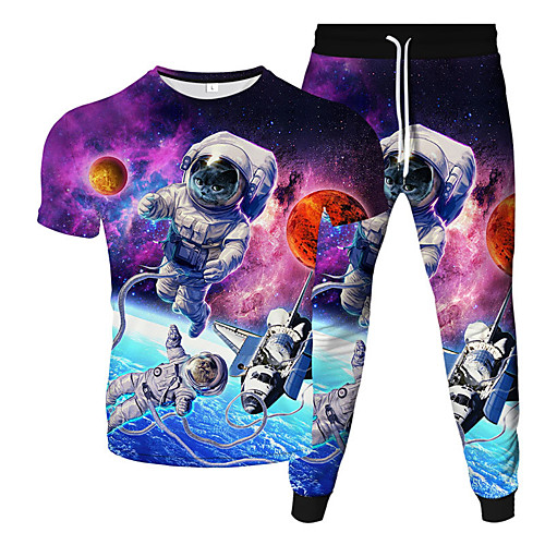 

Women's Men's 2 Piece Tracksuit Sweatsuit Street Casual 2pcs Summer Short Sleeve Moisture Wicking Breathable Soft Gym Workout Running Jogging Training Exercise Sportswear Normal Black Purple Blue