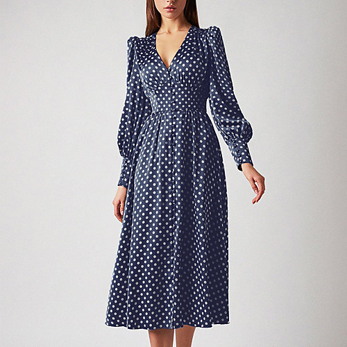 

Women's A Line Dress Midi Dress Spot seconds Composition: 100% polyester Weight: 364g Blue Navy Blue Long Sleeve Polka Dot Spring Summer V Neck Elegant Casual 2021 S M L