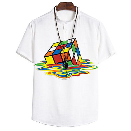 

Men's Shirt 3D Print Rubik's Cube Button-Down 3D Print Short Sleeve Casual Tops Casual Fashion Breathable Comfortable White