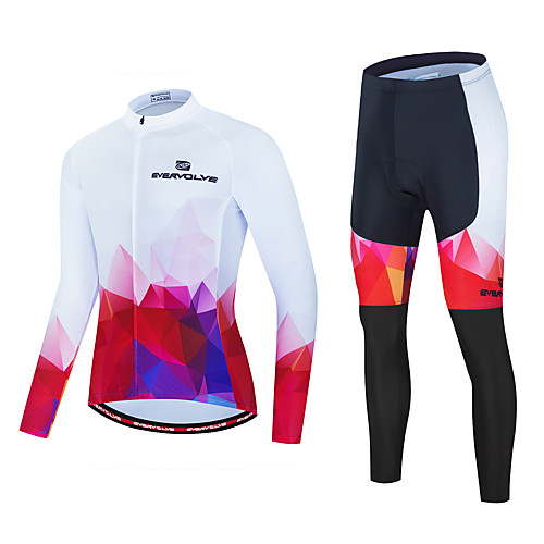 

Men's Long Sleeve Cycling Jersey with Tights Red and White Bike Sports Geometic Clothing Apparel / Micro-elastic / Athleisure