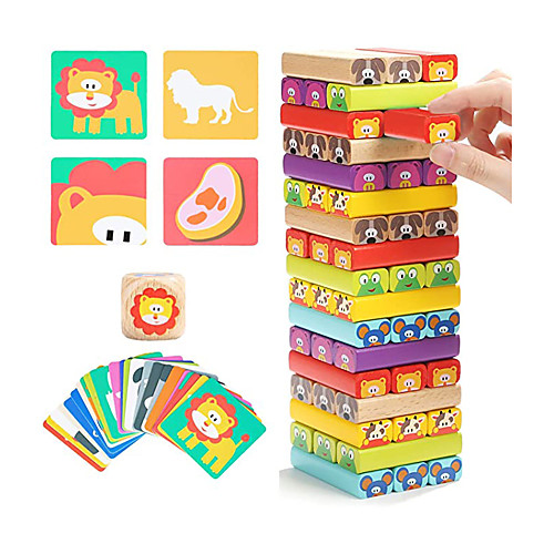 

Colored Wooden Blocks Stacking Board Games for Kids Ages 4-8 with 51 Pieces