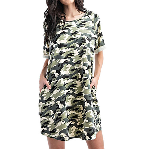 

Women's Shift Dress Short Mini Dress Army Green Light Green Short Sleeve Print Print Summer Round Neck Casual 2021 S M L XL XXL 3XL