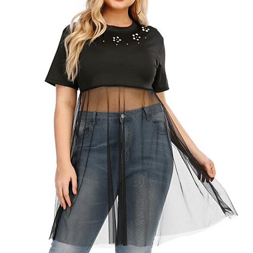 

Women's Plus Size Graphic Floral T shirt Large Size Round Neck Short Sleeve Tops 1XL 2XL 3XL Black Big Size