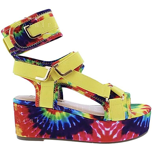 

Women's Sandals Wedge Heel Round Toe Wedge Sandals Casual Daily Walking Shoes Faux Leather Solid Colored Yellow Red Green