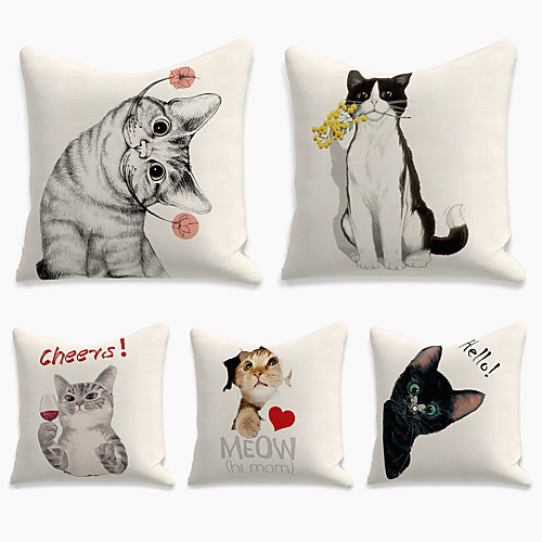 

Cushion Cover 5PCS Linen Soft Print Square Throw Pillow Cover Cushion Case Pillowcase for Sofa Bedroom 45 x 45 cm (18 x 18 Inch) Superior Quality Mashine Washable