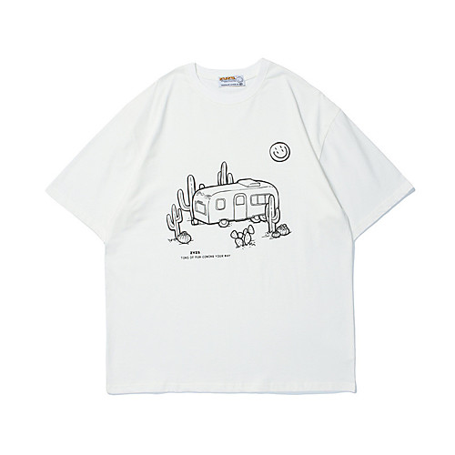 

Men's T shirt Hot Stamping Graphic Prints Car Print Short Sleeve Casual Tops 100% Cotton Basic Casual Fashion White Orange