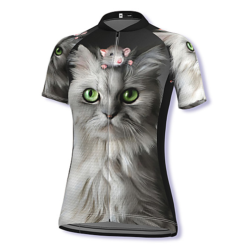 

21Grams Women's Short Sleeve Cycling Jersey Spandex Black Cat 3D Bike Top Mountain Bike MTB Road Bike Cycling Breathable Sports Clothing Apparel / Stretchy / Athleisure