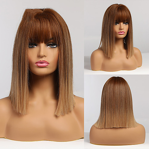 

Synthetic Wig Straight Middle Part Neat Bang Wig Short A7 Synthetic Hair Women's Cosplay Party Fashion Blonde Brown