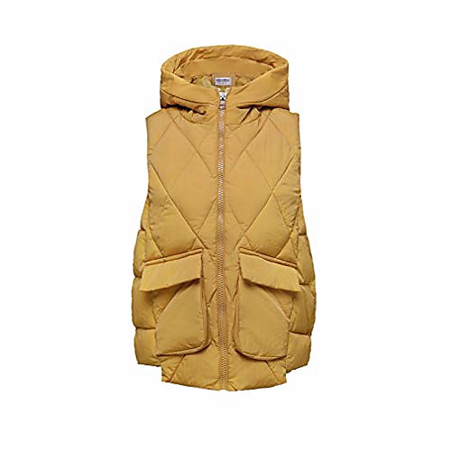 

lvying women's cotton padded lapel collar thickened outwear coat long down puffer vest jacket 2 pocket yellow