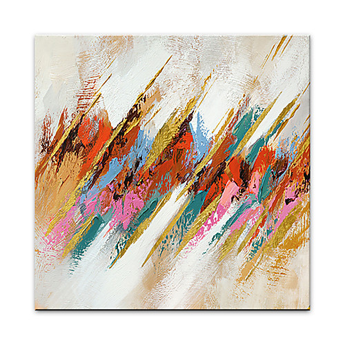 

Oil Painting Hand Painted Square Abstract Floral / Botanical Modern Rolled Canvas (No Frame)