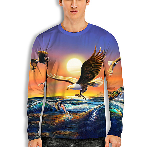 

Men's T shirt 3D Print Graphic Prints Eagle Animal 3D Print Long Sleeve Daily Tops Basic Casual Hawaiian Orange