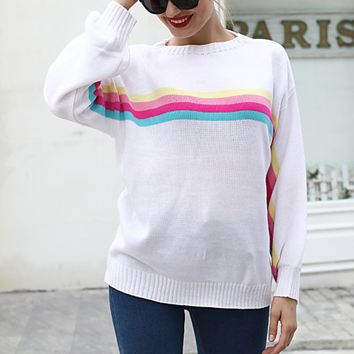 

womens crew neck sweater long sleeve striped knit loose pullover tops,sweaters for women (apricot, l)